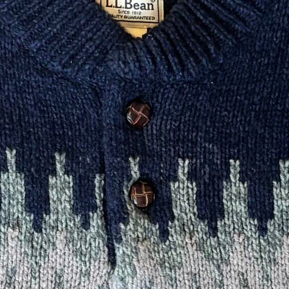 LL Bean Classic Ragg 100% Lambswool Sweater Henley Fair Isle Mens XXL Tall - Picture 2 of 8